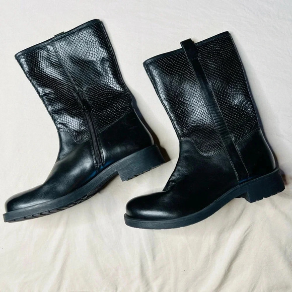Geox Women's Rawelle Biker Boots Black Snakeskin Embossed Leather Size 36 US 6 - Picture 8 of 9